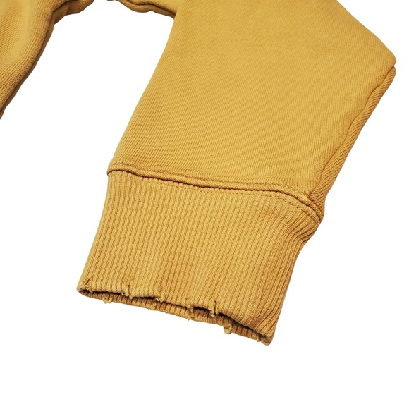 Aerie Lace-Up Oversized Crew Sweatshirt Mustard Yellow XS Distressed Hem - Picture 5 of 10